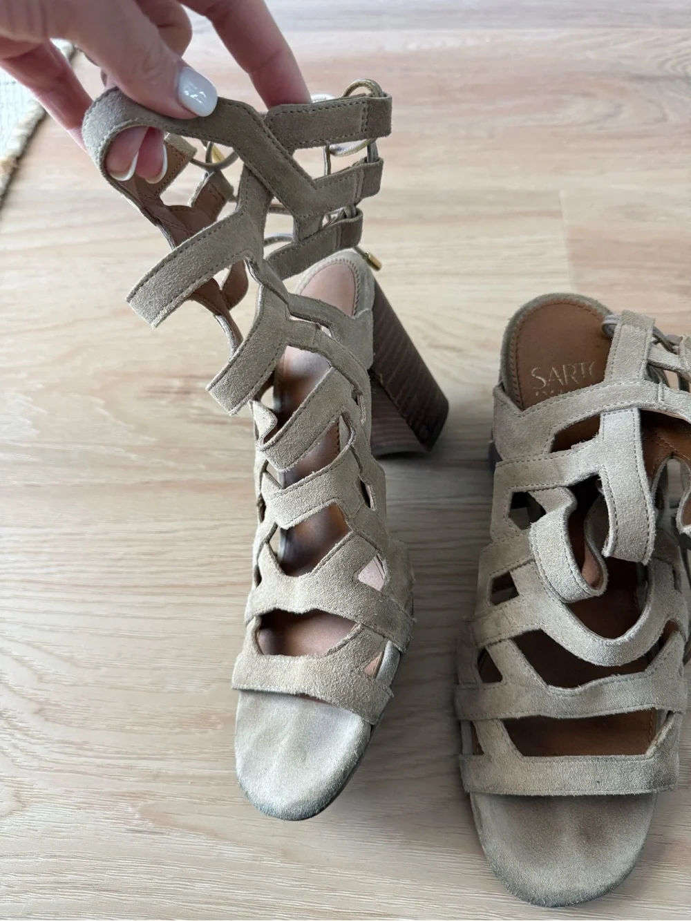 Franco Sarto Beige Suede Strappy Gladiator Heels